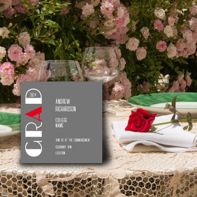 Simple white  letter red grad college Flat Card (Creator Uploaded)