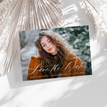 Simple white lettering graduation save the date