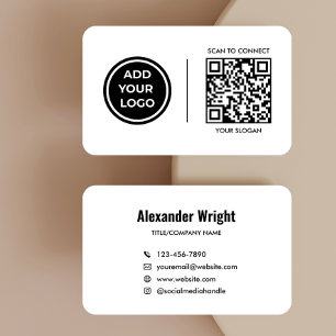 Simple White Logo Scan Code Contact Business Card