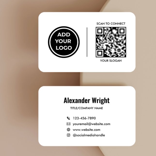 Simple White Logo Scan Code Contact Business Card  (Creator Uploaded)