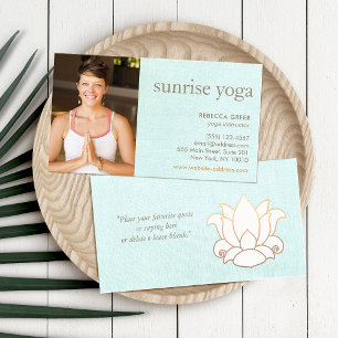 Simple White Lotus Flower Yoga Teacher Photo Business Card