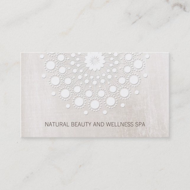 Simple White Mandala Beauty and Day Spa Business Card (Front)