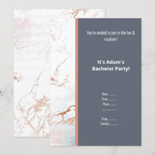 SIMPLE WHITE MARBLE ROSE GOLD BACHELOR PARTY INVITATION