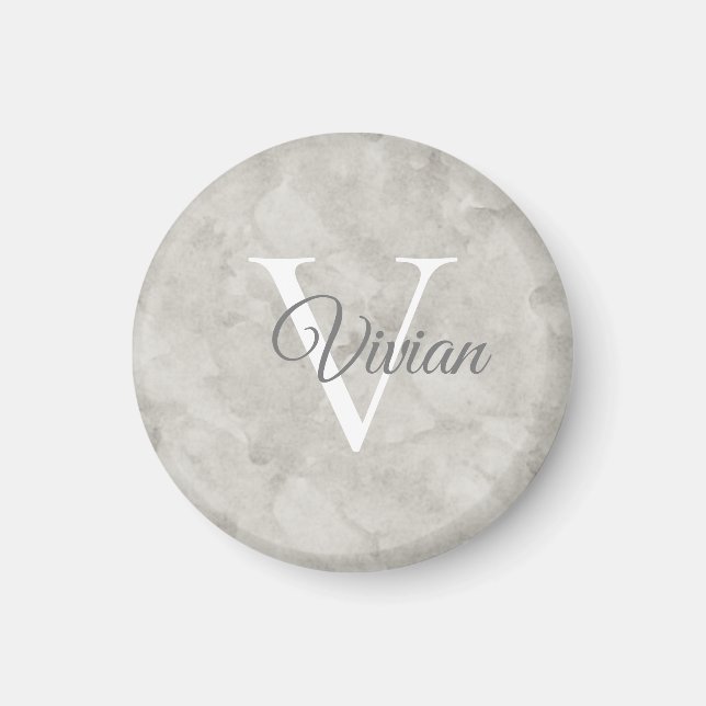 Simple White Marble Watercolor Monogram Name Magnet (Front)