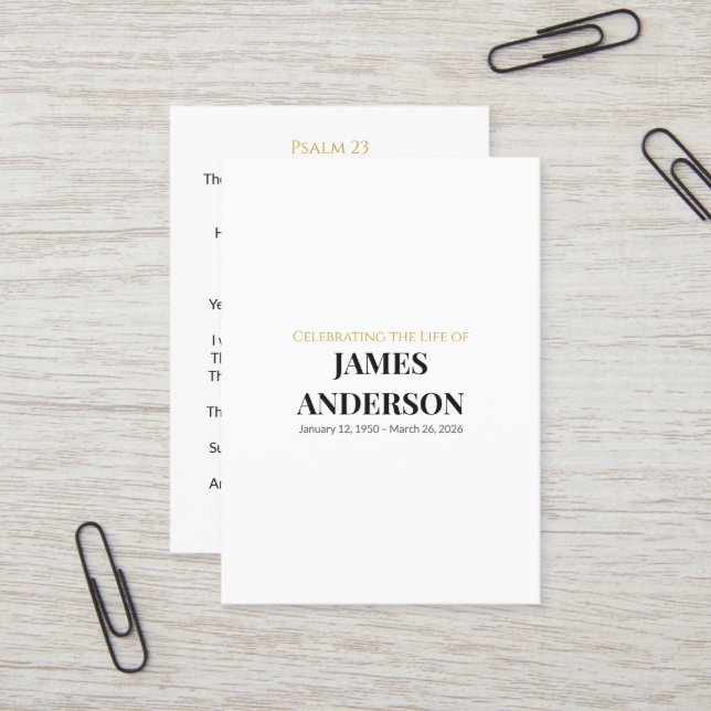 Simple White Memorial Prayer Card (Front/Back In Situ)