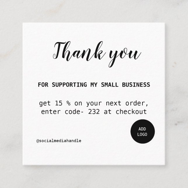 simple white minimal modern thank you business car square business card (Front)