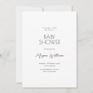 Simple white minimalist baby shower invitation