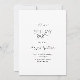 Simple white minimalist birthday invitation