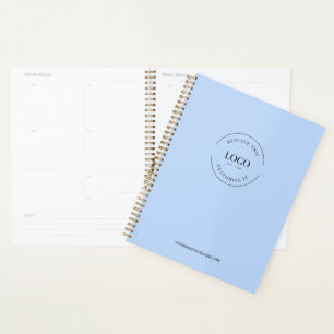 Simple White Minimalist Custom Logo Branded Blue Planner