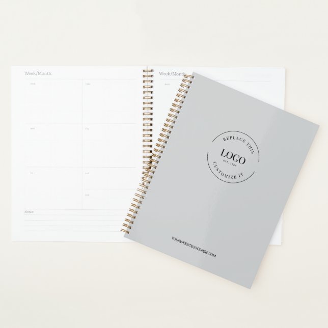 Simple White Minimalist Custom Logo Branded grey Planner (Display)