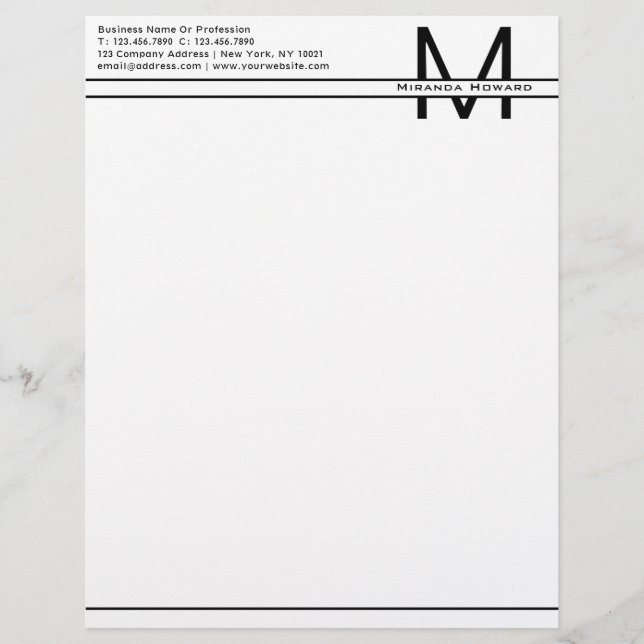 Simple White Minimalist Monogram Letterhead (Front)
