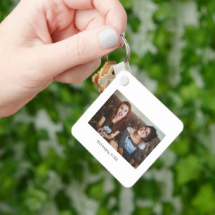 Simple White Minimalist Photo Keepsake Key Ring