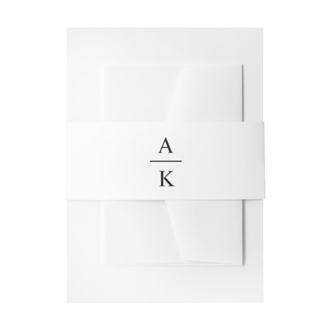 Simple White Minimalist Wedding Monogram  Invitation Belly Band (Front Example)