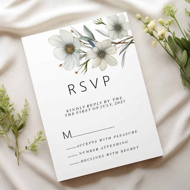 Simple white mint green spring floral RSVP  Invitation (Simple white mint green spring floral RSVP )