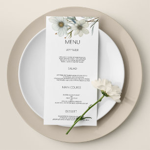 Simple white mint green spring floral Wedding Menu