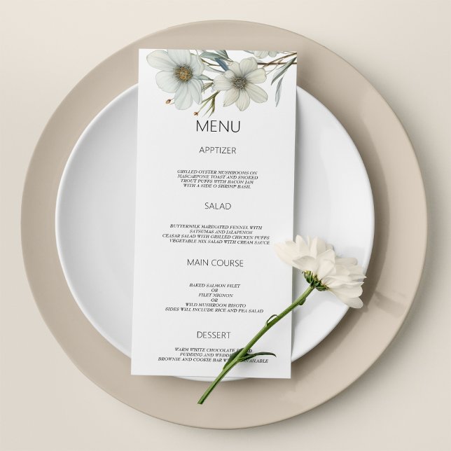 Simple white mint green spring floral Wedding Menu (Simple white mint green spring floral Wedding Menu)