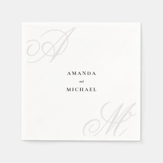 Simple White Modern Edge Elegant Monogram Wedding Napkin