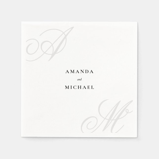 Simple White Modern Edge Elegant Monogram Wedding Napkin (Front)