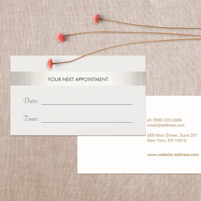Simple White Modern FAUX Silver Stripe Appointment Card (Creator Uploaded)