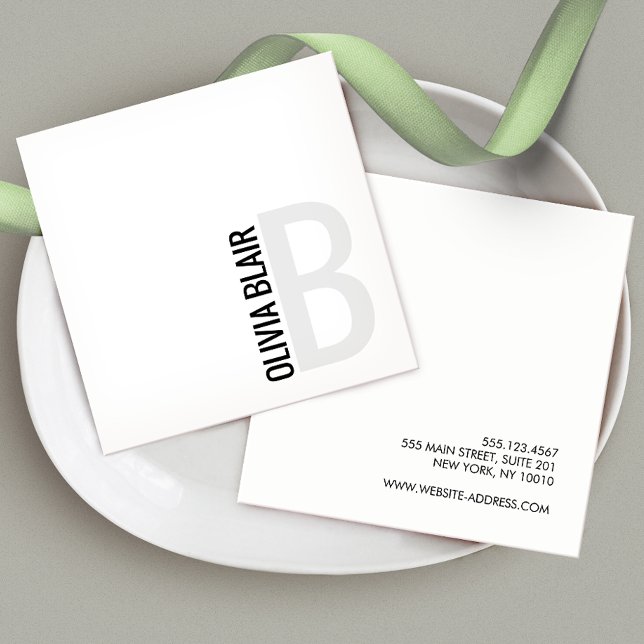 Simple White Modern Minimalist Monogram Square Business Card (Creator Uploaded)