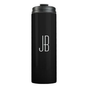 Simple White Monogram or Name on Black Thermal Tumbler