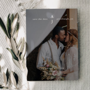 Simple White Monogram Photo Wedding Save The Date