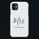 Simple White Mrs Last Name Newlywed Bride Wedding Case-Mate iPhone Case<br><div class="desc">Simple phone case with "Mrs." in an elegant script along with your last name in black over a white background.  This modern phone case makes a great wedding gift for a bride.</div>