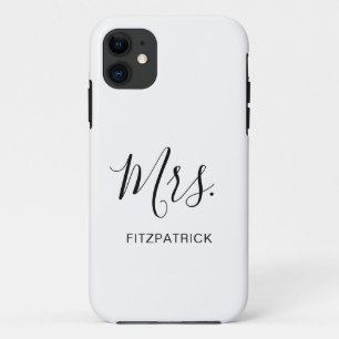 Simple White Mrs Last Name Newlywed Bride Wedding Case-Mate iPhone Case