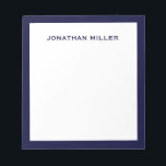 Simple White Navy Typographic Lined Notepad<br><div class="desc">A professional notepad with a minimalist design in navy blue and white. Custom monogram name on a simple white background,  framed by a navy border. Personalise using the fields provided or use the 'message' button to contact the designer for help.</div>