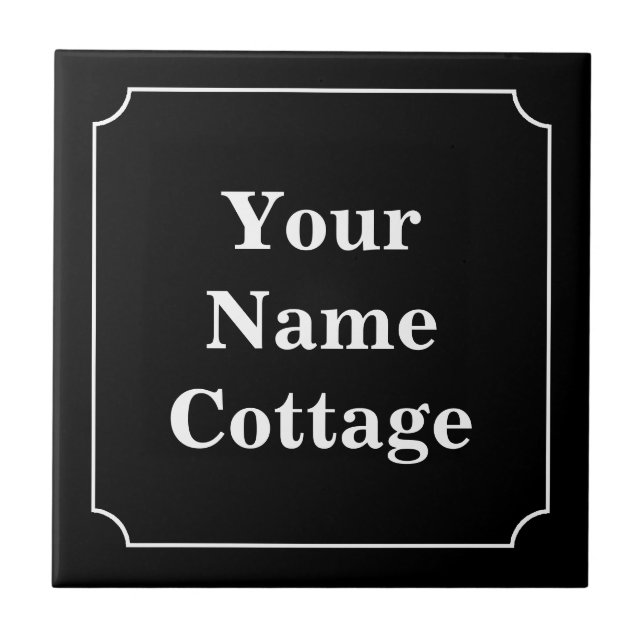 Simple white on black cottage sign tile (Front)