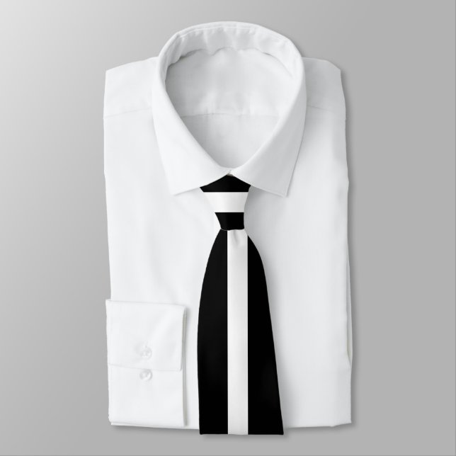 Simple White on Black Striped Tie (Tied)