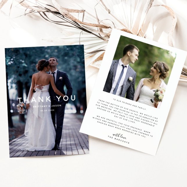 Simple White Overlay Text Wedding Photo Thank You Card (Creator Uploaded)