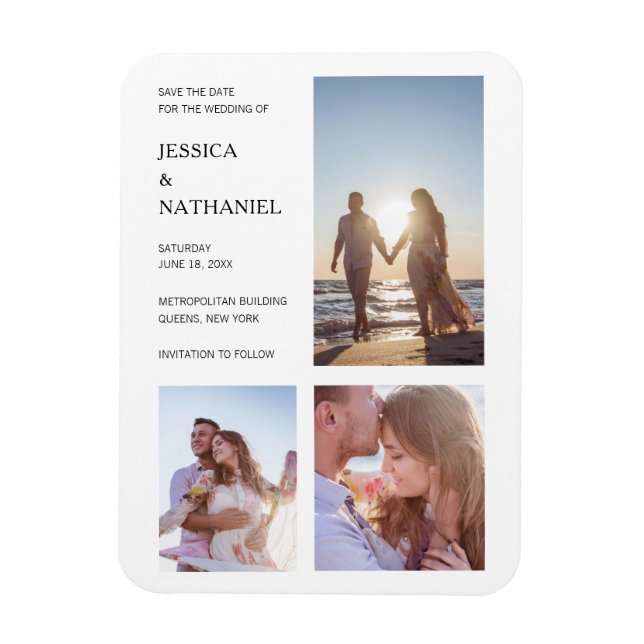 Simple White Photo Collage Modern Wedding Magnet (Vertical)