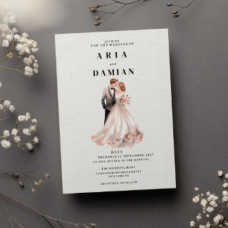 Simple white pink floral couple photo Wedding Invitation