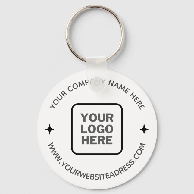 Simple White Promotional Company Name Logo Website Key Ring (Front)