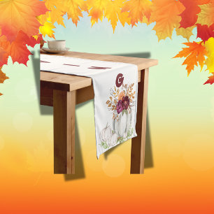Simple White Pumpkin & Floral Thanksgiving   Short Table Runner