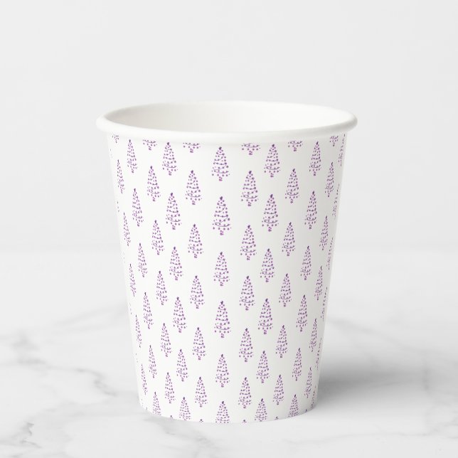 Simple White & purple Christmas Tree Pattern Paper Cups (Front)