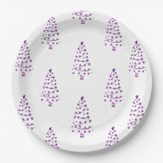 Simple White & purple Christmas Tree Pattern Paper Plate