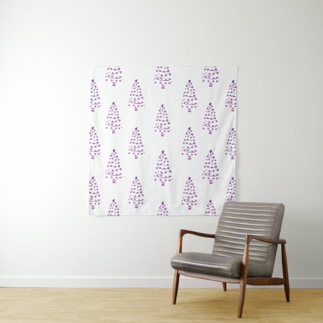 Simple White & purple Christmas Tree Pattern Tapestry (In Situ)