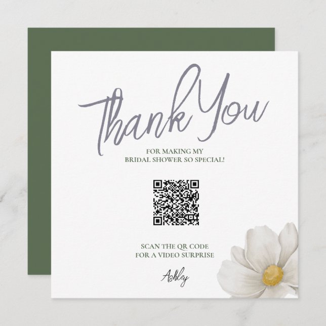 Simple White QR Code Bridal Shower Thank You Card (Front/Back)