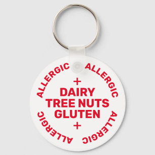 Simple White Red Medical Alert Food Allergy  Key Ring