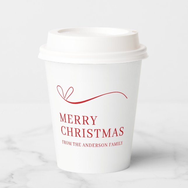 Simple white red modern Merry Christmas Paper Cups (Front)