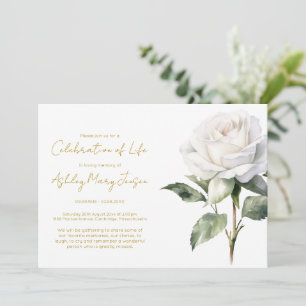 Simple White Rose Celebration of Life Funeral Invitation