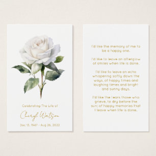 Simple White rose Funeral Memorial Prayer Card