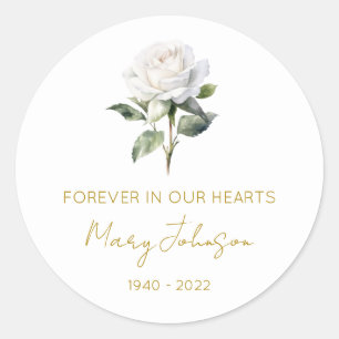 Simple White rose Memorial  Classic Round Sticker