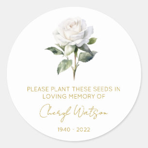 Simple White rose Memorial Seed Packet Classic Round Sticker