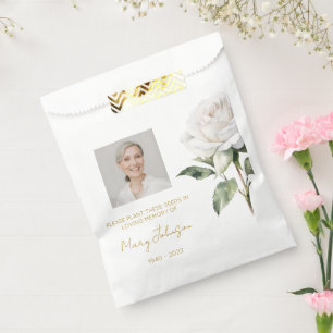 Simple White rose Photo Funeral Seed Favour Bags