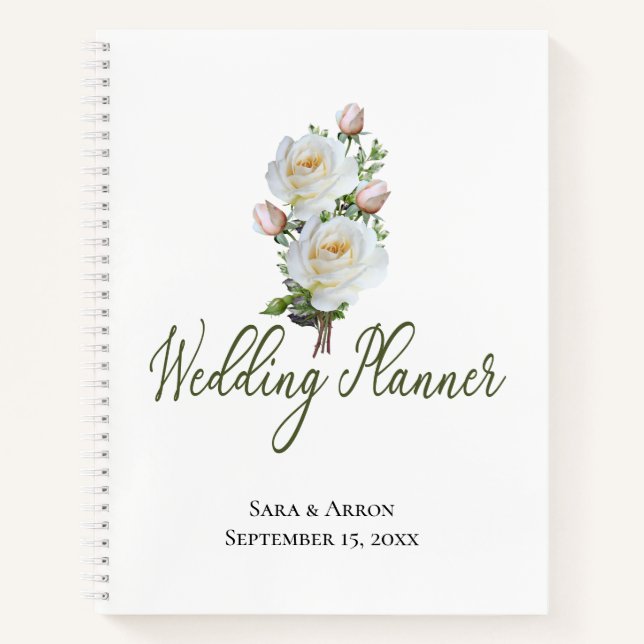 Simple White Rose |with Quote | Wedding Planner  Notebook (Front)