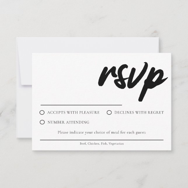 Simple White RSVP card With Meal Choice (Front)