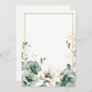 Simple white, sage and gold flowers Blank Invitation